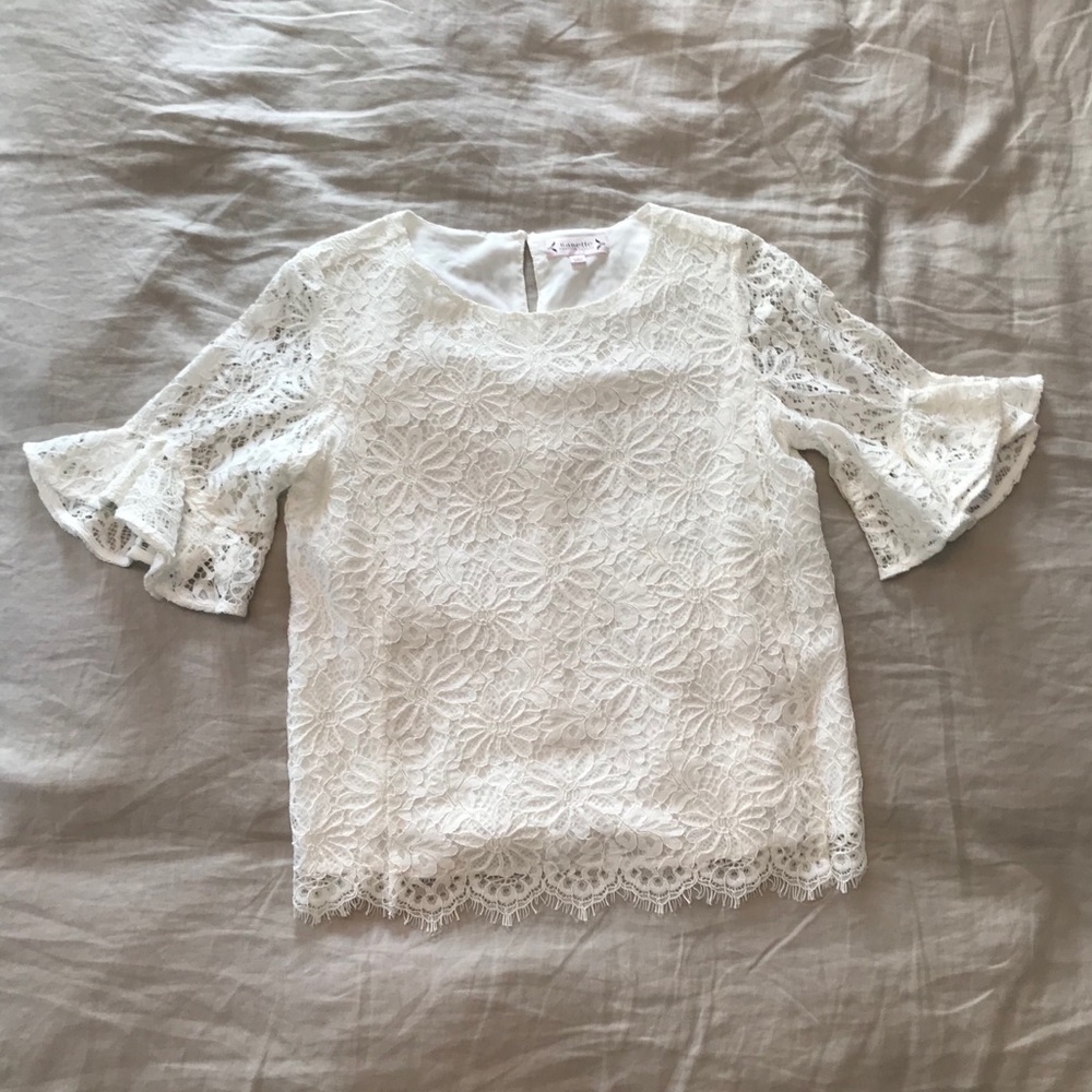 Nanette Lepore Bell-Sleeve White Lace Shirt